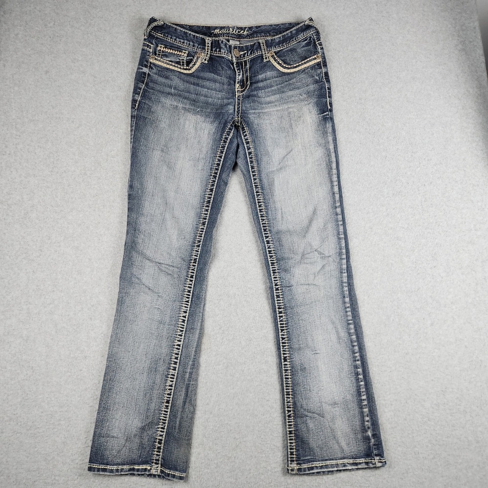 Maurices Jeans Women 7/8 Blue Denim Medium Wash Contrast Stitch Boho Streetwear